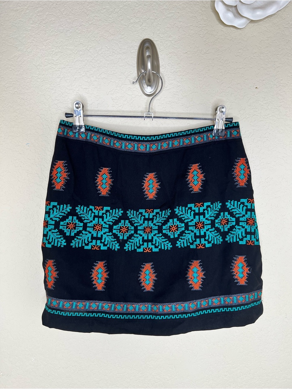 NTM: Altar’d State Embroidered Mini Skirt Black Southwestern Boho Western S
